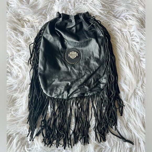 Harley-Davidson Handbags - HARLEY DAVIDSON Women's Black Leather Fringe Biker Belt Bag